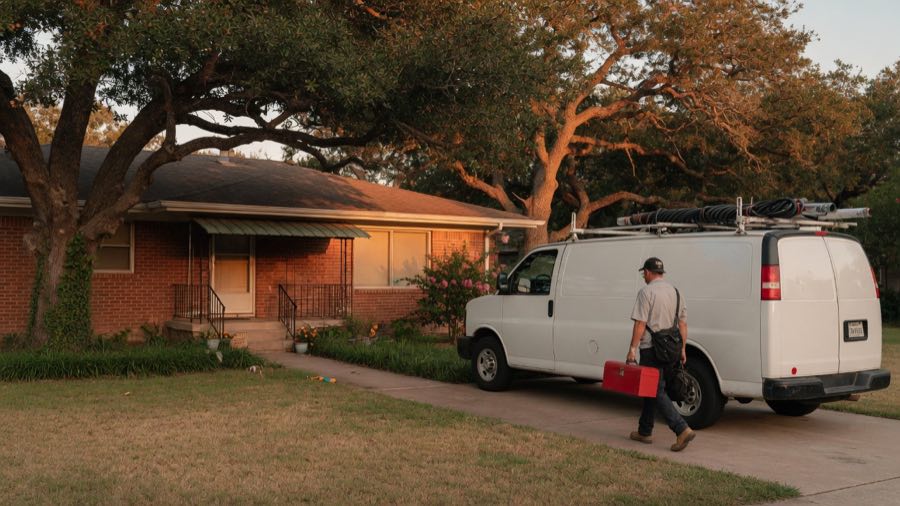 Service van outside a Houston-area home